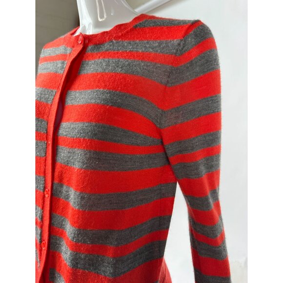 Ann Taylor Loft Womens Red & Gray Striped Button-Up Cardigan Sweater Size S - Picture 2 of 15